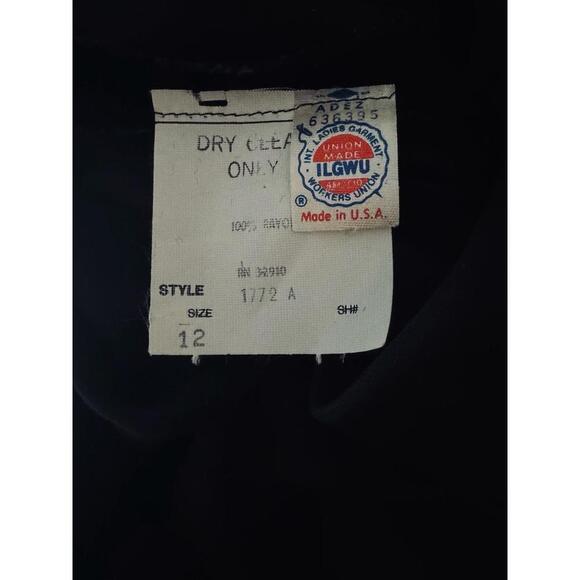 Vintage Black Velvet Mini Cami Dress & Jacket Scalloped Trim Rhinestones Size 12 - Picture 8 of 8